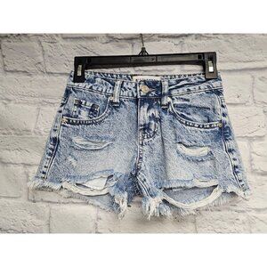 DISCLOSURE 00 23 ACID WASH DESTROYED FESTIVAL SHORTIE RIPPED JEAN POCKET SHORTS